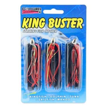 Imagem de C&H Lures, Isca King Buster, saia Mylar preta/vermelha, cabeça de 1/226.8 g, 6.3 cm, 3 peças