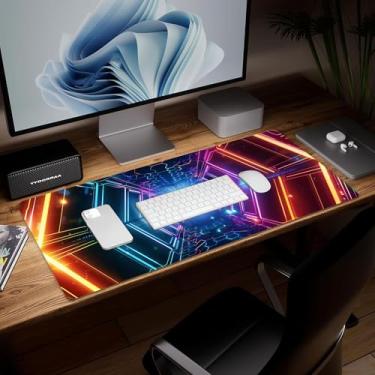 Imagem de Tapete de mesa minimalista de couro, mouse pad de arte colorida grande teclado de computador para jogos, capa e protetor de mesa à prova d'água, tapete de mouse decorativo de couro PU para laptop