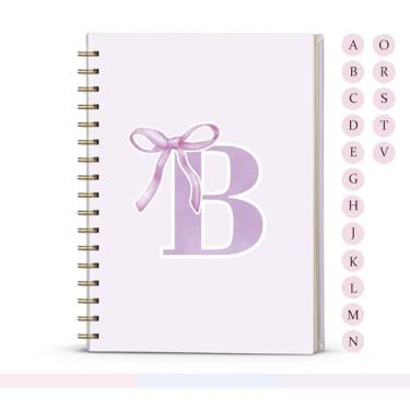 Imagem de foedor Coquette Caderno espiral com laço roxo preppy moderno, diário inicial B, presente personalizado para meninas adolescentes, monograma para mulheres, meninas, caderno espiral de capa dura pautado