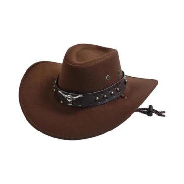 Imagem de Chapéu De Cowboy Vintage Em Suede Artificial Com Aba Larga Para Festa 