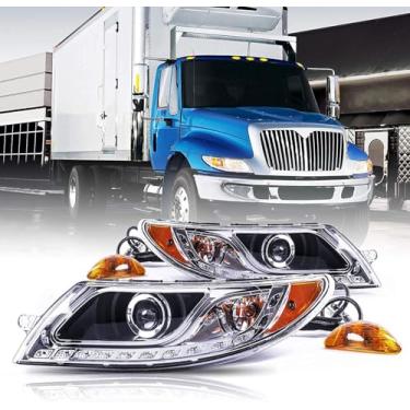 Imagem de TLGYAUTO Faróis compatíveis com as séries Durastar 4100 4200 4300 4400 2001-2016 e Transtar 8500 8600 2002-2016, conjunto de pares do lado do motorista e do passageiro