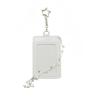 Imagem de Chaveiro bonito Kpop Photocard, porta-cartão de foto de couro branco, porta-crachá de identificação, acessórios para amantes de música coreana