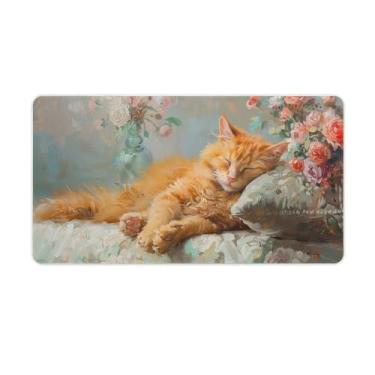 Imagem de FoRes Tapete de rato grande de gato adormecido com flores adormecidas para jogos, base de borracha antiderrapante, tapete de mesa, acessórios para computador portátil, suprimentos para escritório,