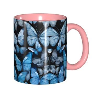 Imagem de Zeraoke Canecas de café criativas com estampa de borboletas azuis, personalizadas, presente para família, tamanho de 325 ml, unissex