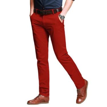 Imagem de Pantalones Match para Hombre Slim Ajustados con Frente Plano Rojo Tall