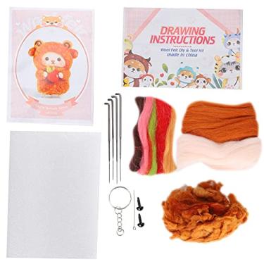 Imagem de Kit de feltro de agulha Boneca de ovelha de lã DIY Conjunto de artesanato para iniciantes Boneca de pelúcia feita à mão Pacote de material com ferramentas para presentes de (208#Balido de ovelha marrom claro)