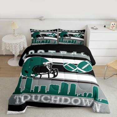 Imagem de Castle Fairy Conjunto de edredom de futebol americano com 2 fronhas, jogo de cama de microfibra super macia de futebol americano para adultos e adolescentes, jogo de edredom cinza para fãs de futebol