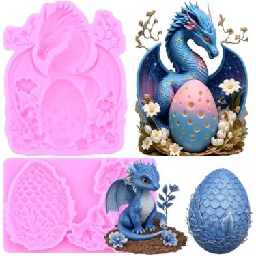 Imagem de MIYAHOUSE Moldes de fondant de dragão para decoração de bolos, topo de cupcake, pasta de goma de chocolate, argila de polímero, conjunto de 2