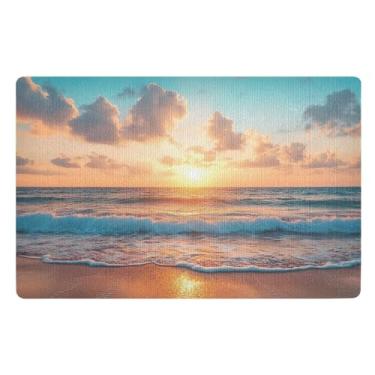 Imagem de STAYTOP Tapete de porta de pôr do sol à beira-mar, entrada externa, 81 x 50 cm, tapete de boas-vindas externo/interno, tapetes de banho fofos, capacho frontal antiderrapante para entrada, pátio, áreas