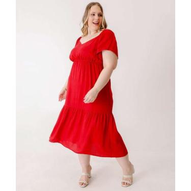 Imagem de Vestido Plus Size Feminino Manga Curta Marisa-00006, Vermelho, G3