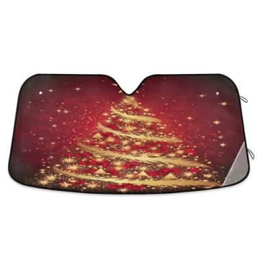 Imagem de Wassud Para-brisa para-sol acessórios de carro dobrável para janela dianteira do carro blocos raios UV árvore de Natal dourada sombra reflexiva 80 x 1,47 cm