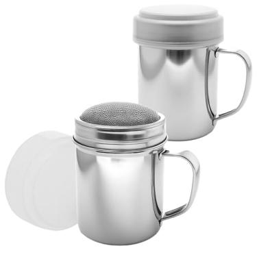 Imagem de Pacote com 2 frascos agitadores de açúcar em pó, de malha fina, canela e tempero com tampa, espanadores de aço inoxidável para açúcar em pó, canela, pimenta, café em pó