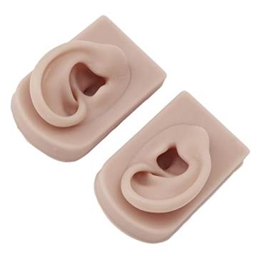 Imagem de Hyuduo Modelo de Orelha de Silicone, 2 Peças, Flexível, Macio, Reutilizável, Pele Humana, Orelha para Piercing, Prática de Acupuntura, Treinamento, Exibição de Joias (Pele escura)