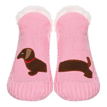 Imagem de Meias femininas felpudas de lã de ovelha com aderência antiderrapante, lindas meias de lã térmica, meias quentes e grossas de inverno, presente aconchegante, Dachshund, One Size