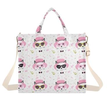 Imagem de Burbuja Sacola feminina com cara de gato, bolsa tiracolo de veludo cotelê para compras, trabalho, viagens, Caras de gato, Medium