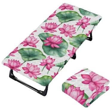 Imagem de Burbuja Lençol de berço de flores de lótus para crianças, lençol de cochilo acolchoado portátil com faixa elástica para meninas e meninos, lavável na máquina, 63,5 x 127 cm