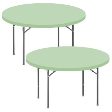 Imagem de Pacote com 2 toalhas de mesa elásticas redondas para mesa de 152 cm, capa de mesa de piquenique à prova d'água, elástica, lavável, interna, externa, dobrável, elastano, para casamentos, jantares
