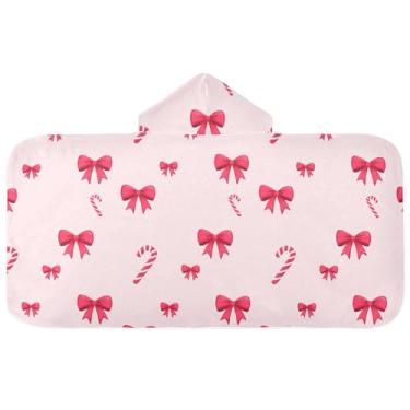 Imagem de Burbuja Toalha de banho com capuz de laço rosa para crianças, toalha de praia de pelúcia macia absorvente para chá de meninas e meninos 3-10 anos, 61 x 127 cm