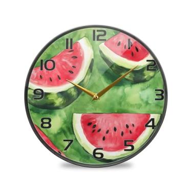 Imagem de YETTASBIN Relógio de parede acrílico melancia - Silencioso, sem tique-taque, operado por bateria, relógio redondo decorativo criativo para cozinha, sala de estar, banheiro, decoração de escritório em