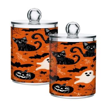 Imagem de CEBUGI Dispensador de suporte Qtip para cotonetes, bolas, almofadas, palhetas de fio dental, elementos de Halloween, frasco de boticário de plástico transparente com tampa, acessórios essenciais de