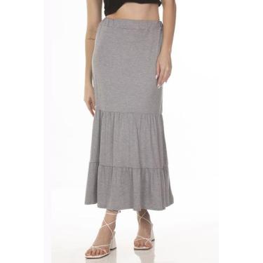 Imagem de Saia Midi Malha Babados Zipituka 975 Cinza, Cinza, M