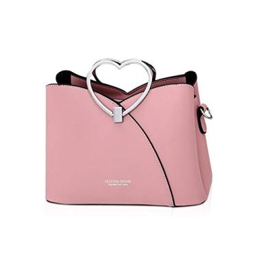 Imagem de NICOLE & DORIS Bolsa feminina fashion com alça superior de couro PU bolsa mensageiro à prova d'água bolsa tiracolo feminina com alça em forma de coração rosa, rosa, Large