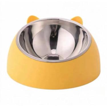 Imagem de Tigela Antiderrapante para Cães e Gatos - Aço Inoxidável Higiênico e Fácil de Limpar(LX-W68-AMARELO)