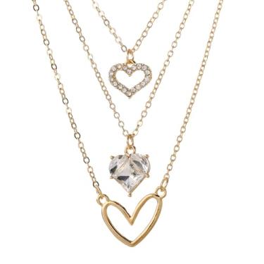 Imagem de MALOYANVE Colar de três camadas com coração de amor para o Dia dos Namorados, moderno, gargantilha em camadas, corrente com pingente empilhável, elementos de eletrocardiograma de pérolas, ótimo