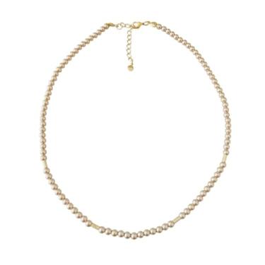 Imagem de Colar Pérola Shell Glass Dourada 4mm com Mini Canutilhos Banhado a Ouro 18k, Hipoalergênico