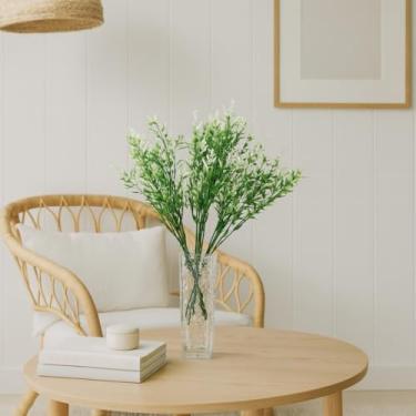 Imagem de Buquê Folhagem Artificial Decorativa Estilo Alecrim com Efeito Neve, 30 cm, Verde e Branco, Kit com 3 Unidades