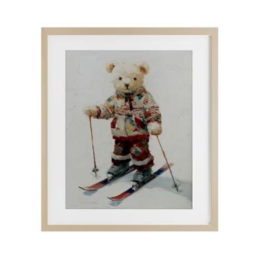 Imagem de Stupell Industries Arte de parede "Bear on Skiing Adventure", impressão emoldurada de bétula de 13 x 16 sob vidro