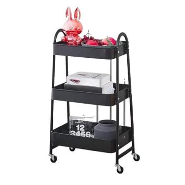 Imagem de Carrinho Organizador Multiuso Auxiliar em aço com 3 Divisórias e com Rodinhas - Banheiro, Cozinha e Lavanderia(CP157= Preto)