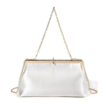 Imagem de Inkfew Bolsa clutch feminina de cetim para casamento, elegante bolsa noturna com alça de corrente para formatura, coquetel, noivado, Branco