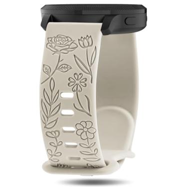 Imagem de Inhosper Pulseiras florais gravadas compatíveis com Garmin Vivoactive 4/Venu 3/Venu 2 de 45 mm, silicone macio de 22 mm para relógio inteligente Garmin Forerunner 745/265/255/255 de música