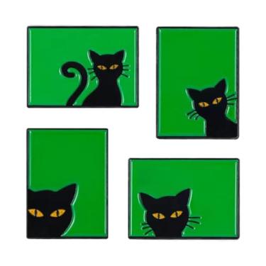 Imagem de Conjunto de 4 peças de alfinetes esmaltados para gatos fofos broches de crachá de animal para mulheres elegantes mochila chapéu acessórios de decoração presentes para amantes e entusiastas de gatos