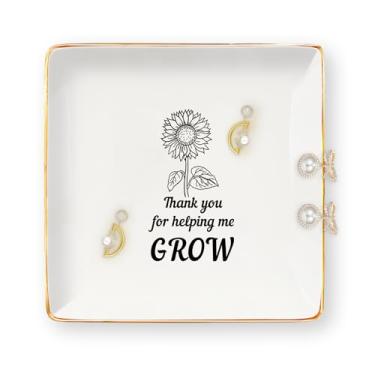 Imagem de Presentes de agradecimento de professores para mulheres – Girassol Presentes de fim de ano para professores, bandeja de joias de cerâmica, prato de bugiganga, Natal, aniversário, presente de