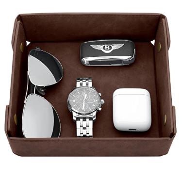 Imagem de CASIRENA Organizador masculino com manobrista de couro sintético – Bandeja para chave de mesa de entrada, carteira, relógio, moeda de moeda, telefone, cômoda EDC, joias de despejo, mesa de cabeceira