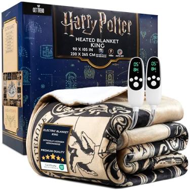 Imagem de Get Trend Cobertor elétrico Harry Potter 230 x 265 cm, cobertor aquecido de lã sherpa macio e luxuoso, 9 configurações de calor e temporizador de desligamento automático de 12 horas (Multi Harry