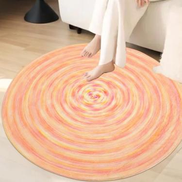 Imagem de Lacomfy Tapete infantil pastel de 1,5 m redondo laranja para quarto de meninas, quarto de crianças, berçário, moderno, abstrato, colorido, tapete infantil, macio, antiderrapante, lavável, gradiente