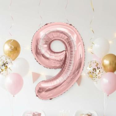 Imagem de 1 balão número metálico rosa de 81 cm, balão reutilizável de alumínio para decorações de festa de aniversário e aniversário