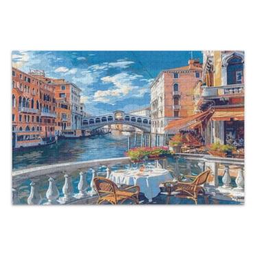 Imagem de Quebra-cabeças Venice Riverbank Cafe para adultos, 1000 peças, quebra-cabeças exclusivos para adultos com letras nas costas