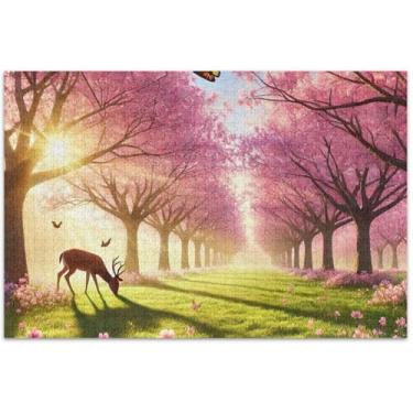 Imagem de Quebra-cabeça floral primavera flor de cerejeira 500 peças adulto quebra-cabeça brinquedo arte mordaça presente engraçado jogos presentes, 51 x 35 centímetros