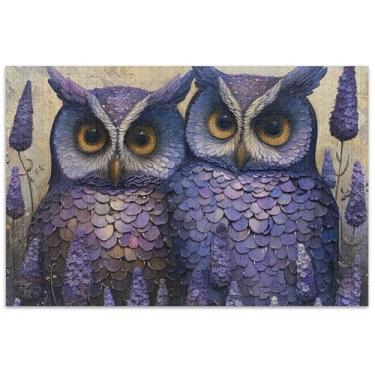 Imagem de Quebra-cabeças para adultos com corujas de lavanda 500 peças, presentes para amantes de quebra-cabeças, exclusivos, decoração de casa, arte