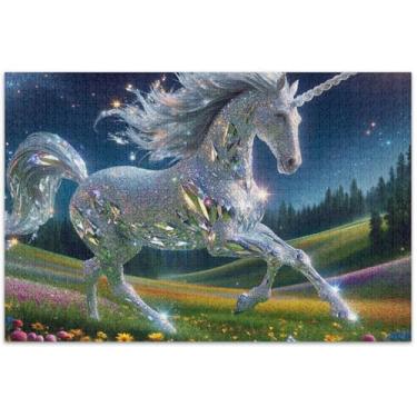 Imagem de Quebra-cabeças de unicórnio de diamante 500 peças para adultos animais arte colorida cena inverno presentes engraçados, 50 x 35 centímetros