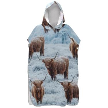 Imagem de Joisal Roupão para adultos poncho de surfe toalha de banho com capuz plus size homens mulheres poncho com capuz inverno highland vaca