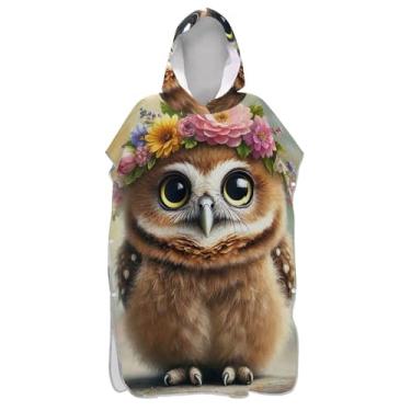 Imagem de TSENQUE Roupão de mudança de poncho de surfe para adultos toalha de banho com capuz absorvente ponchos de praia para homens fofo coruja marrom animal