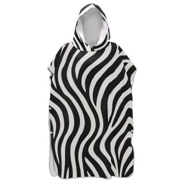 Imagem de TSENQUE Roupão para troca de poncho de surfe listrado zebra preto branco para adultos toalha de banho com capuz vestível feminino ponchos com capuz