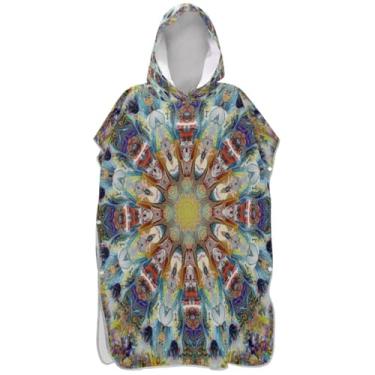 Imagem de Joisal Poncho de surfe para trocador adulto toalha de banho com capuz mandala plus size estampa floral colorida poncho masculino com capuz
