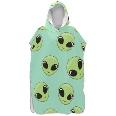 Imagem de Joisal Poncho de surfe trocador de roupão adulto com capuz toalha de praia estampado plus size ponchos femininos com capuz desenho animado verde alienígena