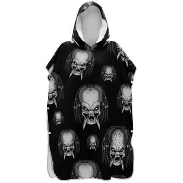 Imagem de Joisal Roupão absorvente para trocador de poncho de surfe para banho de praia Adul toalhas com capuz crânio trança preto poncho masculino com capuz
